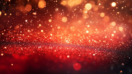 Glittering bokeh and sparkling lights on a gradient red background for a festive holiday atmosphere