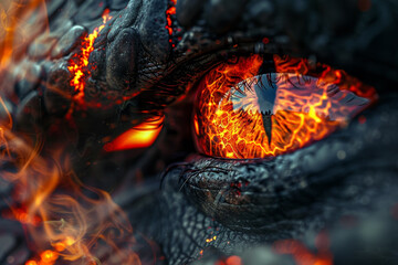 Canvas Print - A dragon's eye with a fiery glow