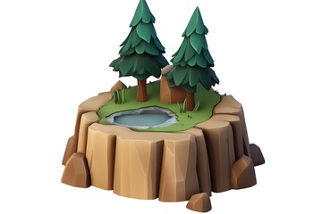 Wall Mural - Cartoon 3D illustration of a small forest on an island, isolated on white background