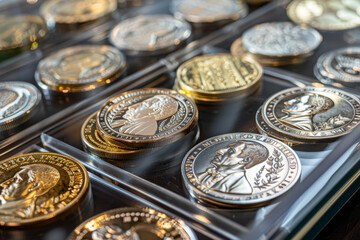 Poster - A collection of coins with a man's head on them