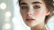 © วรรณภา มะโนศรี - A portrait of a woman with elegant, classic makeup, including a soft pink blush and subtle eyeshadow, showcasing her natural beauty and refined style in a sophisticated setting.