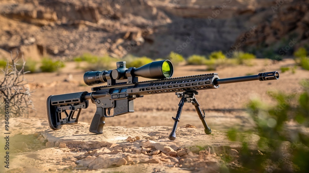 Precision rifle with illuminated scope in a desert setting Stock Photo ...
