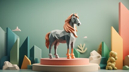 Sticker - Polygonal Horse in a 3D Landscape