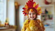 © AnaV - A joyful child dressed in a colorful turkey costume celebrates at home with a cheerful smile and festive decorations