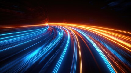Wall Mural - abstract light trails of a speeding car on a dark road.