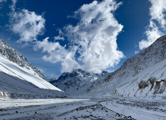 Wall Mural - View of the Andes Mountain Range. Shot taken in the Maipo Valley during winter time.