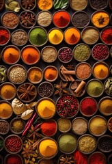 Canvas Print - stunning display vibrant spices arranged colorful showcasing rich palette natural colors textures, bowl, seasoning, herb, culinary, ingredient, aroma, flavor