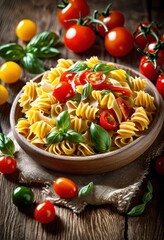 Wall Mural - vibrant italian pasta displayed captivating textures colorful ingredients artistic presentation, colors, culinary, dish, food, gourmet, fresh, plate