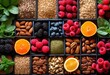 © Yaraslava - colorful array nutrient rich superfoods featuring grains healthy boost, berry, green, seed, smoothie, vibrant, organic, fresh, wholesome, diet, wellness