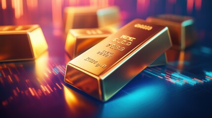 gold bar with market stock chart concept