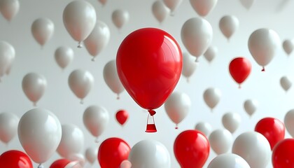 Wall Mural - Striking red balloon contrasting against a serene white background