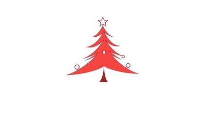 Sticker - Simple Red Line Art Logo of a Christmas Tree on Transparent Background: Minimalist Clipart Style Design.