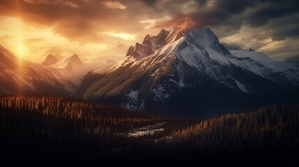 Wall Mural - Majestic Mountain Peak at Sunset