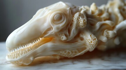 Poster - Close-Up of a Detailed Ivory Creature Skull Sculpture