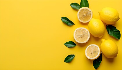 Wall Mural - Vibrant Lemon Flat Lay on Bright Yellow Background with Ample Copy Space