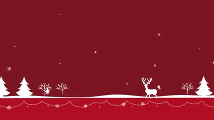 Sticker - Christmas-Themed Border Design: White Silhouettes on Rich Dark Burgundy Background Featuring Santa Claus, Reindeer, Christmas Trees, and Presents.