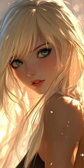 Poster - Anime girl with blonde hair and green eyes looking away