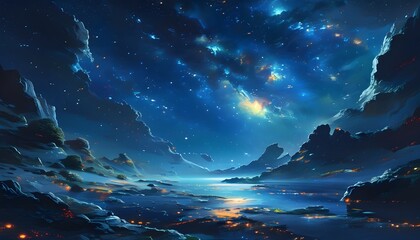 Wall Mural - Enchanted Cosmic Landscape of a Starry Night Sky in a Fantasy Setting