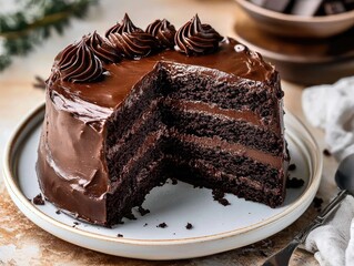 Wall Mural - chocolate cake on a plate