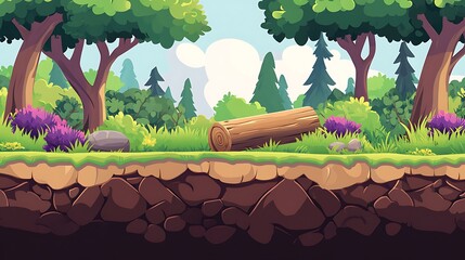 Cartoon Forest Game Background Seamless Design