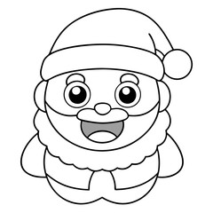 Sticker - coloring page for kids bold line art kawaii Santa vector 