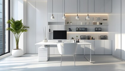 Sleek and Minimalist White Office Interior Design for Modern Workspaces