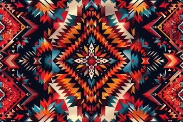 Colorful vintage red Aztec Navajo geometric seamless pattern background.