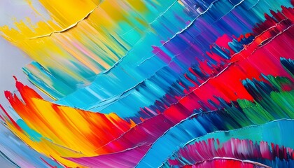 Wall Mural - Dynamic close-up of vibrant abstract art with textured paint strokes showcasing a rich gradient of vivid colors