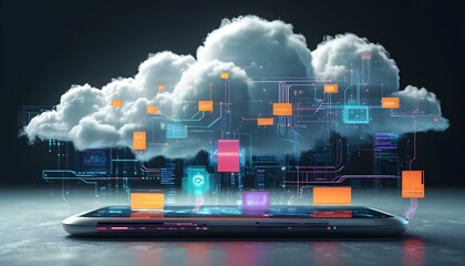 Wall Mural - Digital Connectivity in Futuristic Cloud Technology Illustration Highlighting Data Storage and Integration