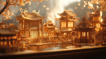 A miniature model of a traditional Chinese village with intricate details, showcasing the beauty of ancient architecture.