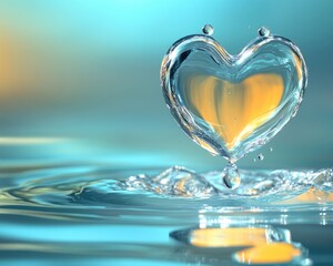 Wall Mural - 3D Heart Droplet: Romantic Water Circles in Refreshing Blue Splash