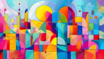 Wall Mural - Vibrant Abstract Urban Landscape with Expressive Geometric Shapes