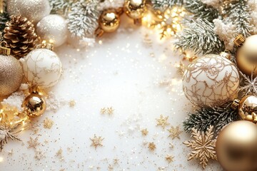 Wall Mural - christmas background featuring white and gold ornaments creating copy space