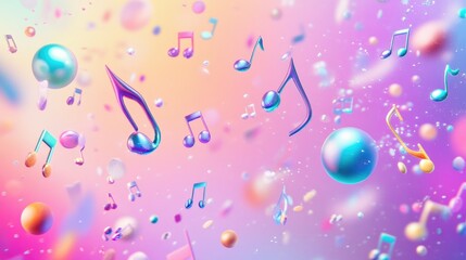 Wall Mural - Colorful music notes and orbs floating on a pastel background.