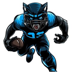 Wall Mural - Aggressive Wolf Football Mascot Running with the Ball, Sports Team Logo Concept