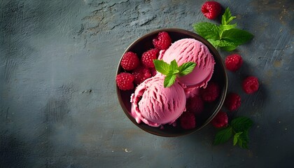 Wall Mural - Delightful Raspberry Ice Cream with Vibrant Summertime Vibes and Ample Text Space