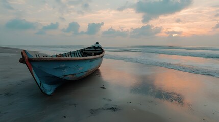 Wall Mural - Cox’s Bazaar beach view featuring a boat image