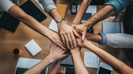 Close-up of Hands Stacked Together in a Teamwork Gesture