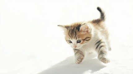 Wall Mural - A Curious Kitten Exploring a White Surface