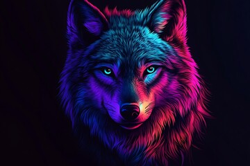 Wall Mural - Neon Wolf Portrait with Colorful Glow