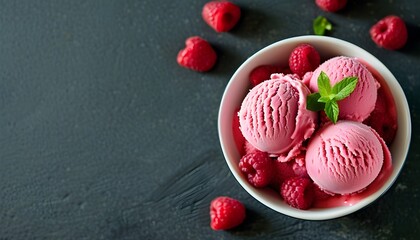 Canvas Print - Indulgent raspberry ice cream with vibrant colors and ample copy space for delightful messaging