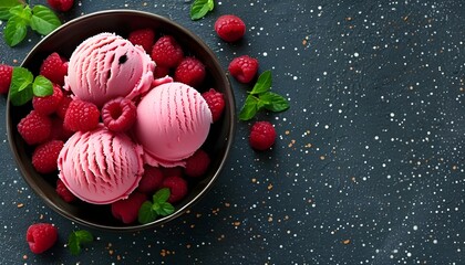 Wall Mural - Indulgent raspberry ice cream with vibrant colors and ample copy space for delightful messaging