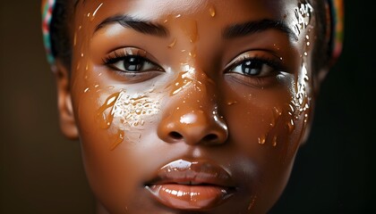 Canvas Print - Radiant beauty of a young Afro woman showcasing intricate skin care detail