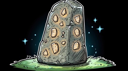 Canvas Print - Ancient Stone Monolith with Glowing Symbols