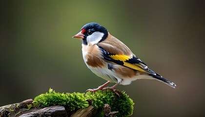 Wall Mural - Eurasian Siskin resting on a lush, moss-covered perch in a serene natural setting