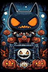 Poster - Halloween Cat with Jack-o-Lanterns