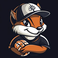 Poster - Cartoon fox mascot wearing a baseball cap holding a basketball