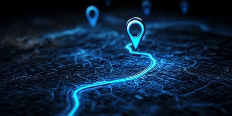 Vibrant Navigation Feature: Blue Pins Against Dark Background