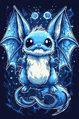 Poster - Cute Blue Fantasy Creature with Wings and Tail