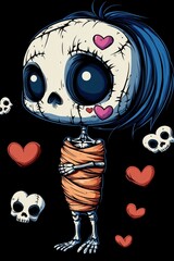 Poster - Cute Skeleton Girl with Hearts